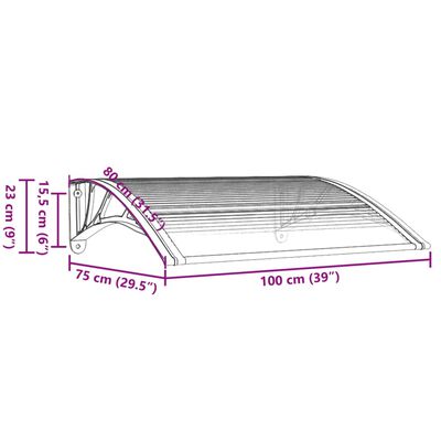 vidaXL Auvent de porte Gris et transparent 100x75 cm Polycarbonate