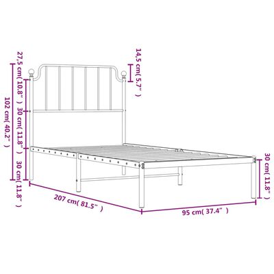 vidaXL Cadre de lit métal avec tête de lit blanc 90x200 cm