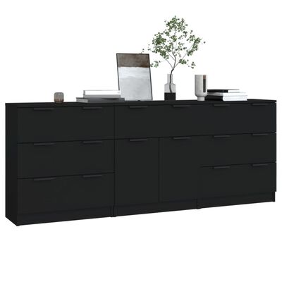 vidaXL Buffets 3 pcs noir bois d'ingénierie