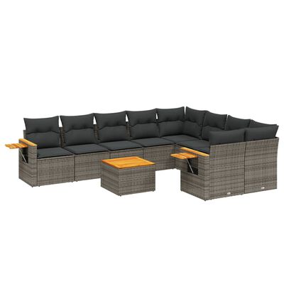 vidaXL Salon de jardin avec coussins 10 pcs gris résine tressée