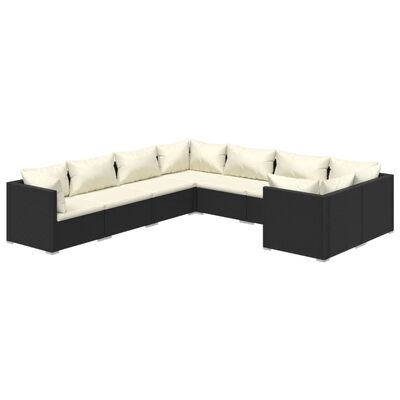 vidaXL Salon de jardin 8 pcs avec coussins Résine tressée Noir