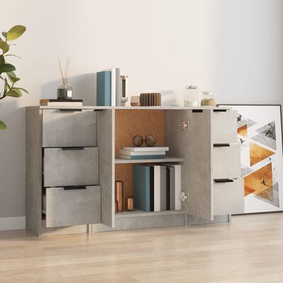 vidaXL Buffets 3 pcs gris béton bois d'ingénierie