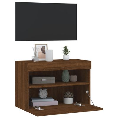 vidaXL Meuble TV mural avec lumières LED chêne marron 60x30x40 cm