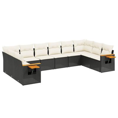 vidaXL Salon de jardin 10 pcs avec coussins noir résine tressée