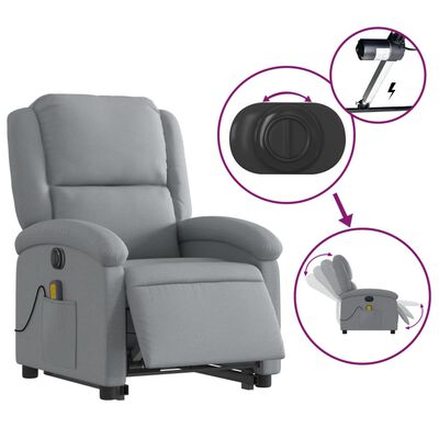 vidaXL Fauteuil inclinable de massage électrique Gris clair Tissu