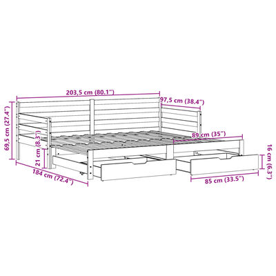 vidaXL Lit de jour avec gigogne et tiroirs sans matelas blanc 90x200cm