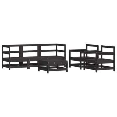 vidaXL Salon de jardin 6 pcs avec coussins noir bois massif