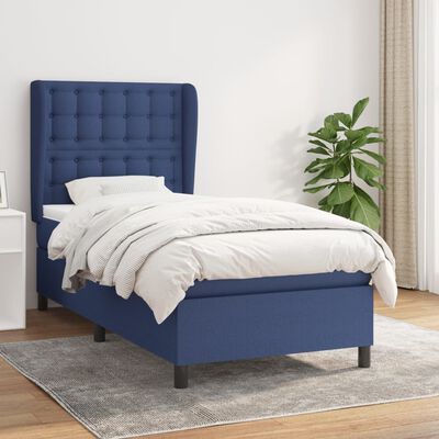 vidaXL Sommier à lattes de lit avec matelas Bleu 90x200 cm Tissu