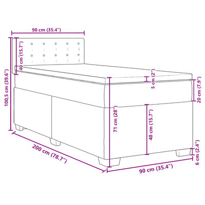 vidaXL Sommier à lattes de lit et matelas Gris clair 90x200 cm Velours