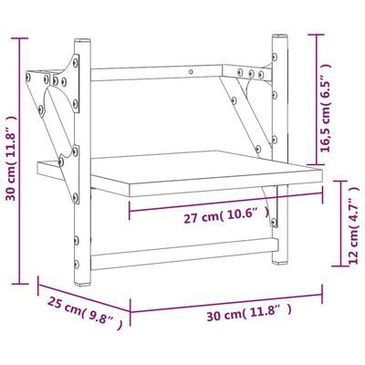 vidaXL Étagères murales avec barres 2 pcs noir 30x25x30 cm