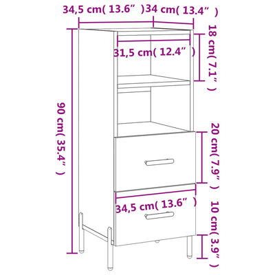 vidaXL Buffet Chêne marron 34,5x34x90 cm Bois d'ingénierie