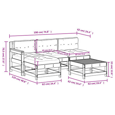 vidaXL Salon de jardin 5 pcs avec coussins blanc bois massif