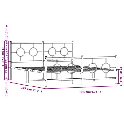 vidaXL Cadre de lit métal sans matelas avec pied de lit noir 150x200cm