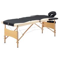 vidaXL Table de massage pliable 3 zones Bois Noir et beige