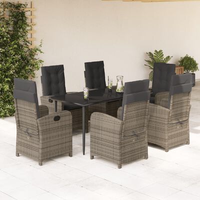 vidaXL Ensemble à manger de jardin et coussins 7 pcs gris rotin