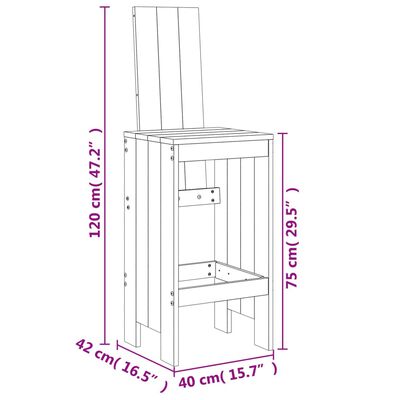 vidaXL Tabourets de bar lot de 2 noir 40x42x120 cm bois massif de pin