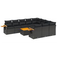 vidaXL Salon de jardin 11 pcs avec coussins noir résine tressée