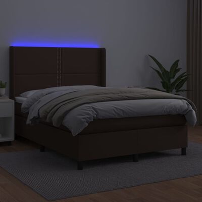 vidaXL Sommier à lattes de lit matelas LED Marron 140x200cm Similicuir