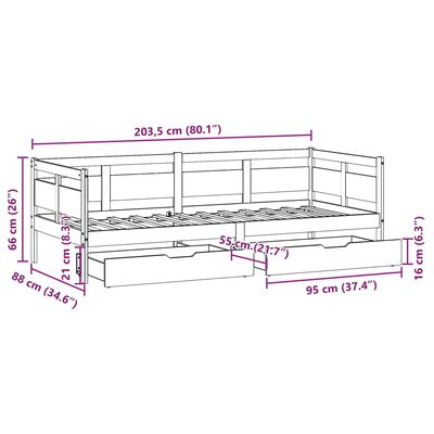 vidaXL Lit de jour avec tiroirs 80x200 cm bois de pin massif