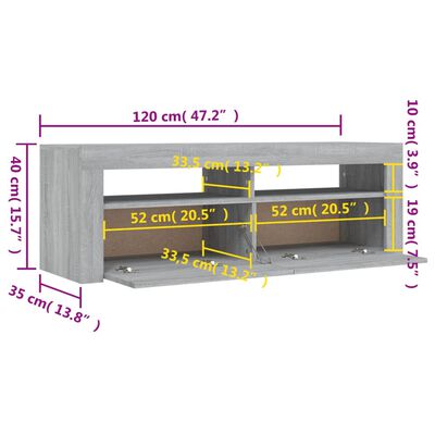 vidaXL Meuble TV avec lumières LED sonoma gris 120x35x40 cm