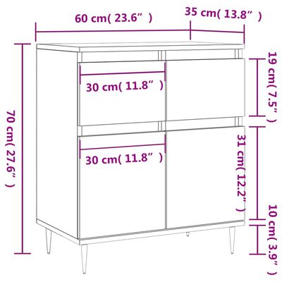 vidaXL Buffet Chêne marron 60x35x70 cm Bois d'ingénierie