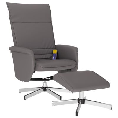 vidaXL Fauteuil inclinable de massage avec repose-pied gris similicuir