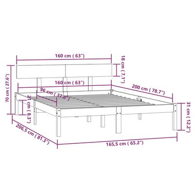 vidaXL Cadre de lit sans matelas gris bois massif 160x200 cm