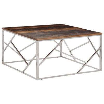 vidaXL Table basse argenté acier inoxydable et bois de mélèze massif