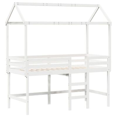 vidaXL Lit superposé et échelle et toit blanc 80x200cm bois pin massif