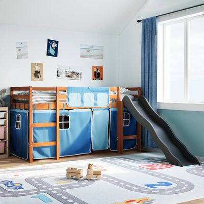 vidaXL Lit mezzanine enfants et rideaux bleu 80x200cm bois pin massif