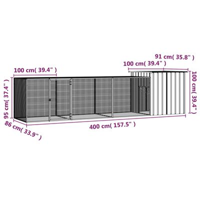 vidaXL Cage pour poules Gris 400x91x100 cm Acier galvanisé