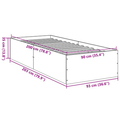 vidaXL Cadre de lit chêne fumé 90x200 cm bois d'ingénierie