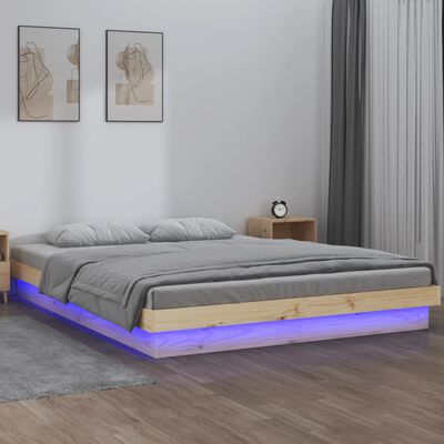 vidaXL Cadre de lit à LED sans matelas 140x200 cm bois massif