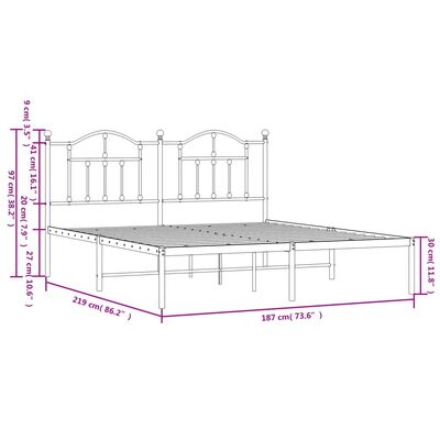 vidaXL Cadre de lit métal sans matelas et tête de lit blanc 183x213 cm