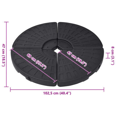 vidaXL Socle de parasol en forme d'éventail 4 pcs Noir