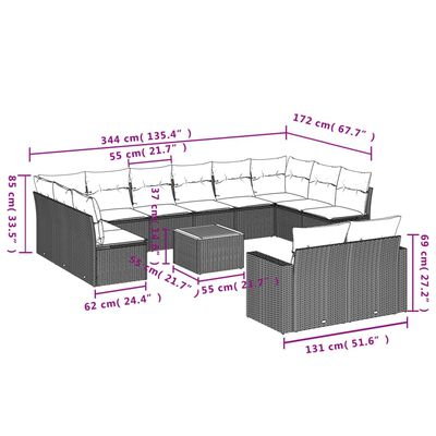 vidaXL Salon de jardin avec coussins 13 pcs gris résine tressée