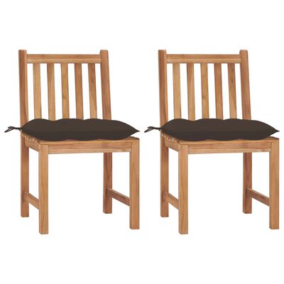 vidaXL Chaises de jardin lot de 2 avec coussins Bois de teck massif