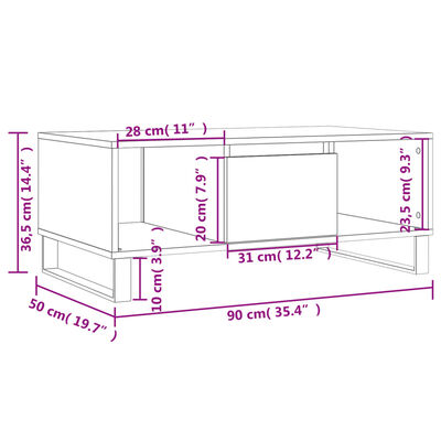 vidaXL Table basse Blanc 90x50x36,5 cm Bois d'ingénierie