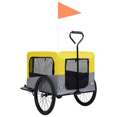 vidaXL Remorque de vélo pour chiens et poussette 2-en-1 jaune et gris