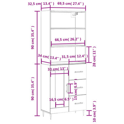 vidaXL Buffet haut Gris béton 69,5x34x180 cm Bois d'ingénierie