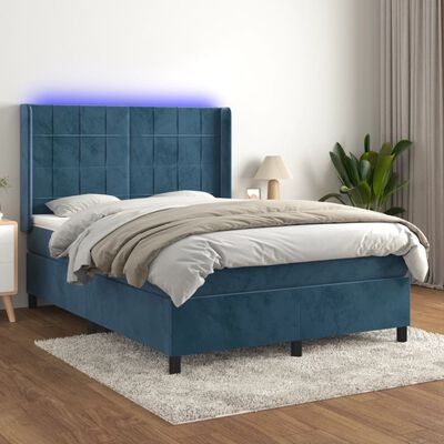 vidaXL Sommier à lattes de lit matelas et LED Bleu foncé 140x190 cm