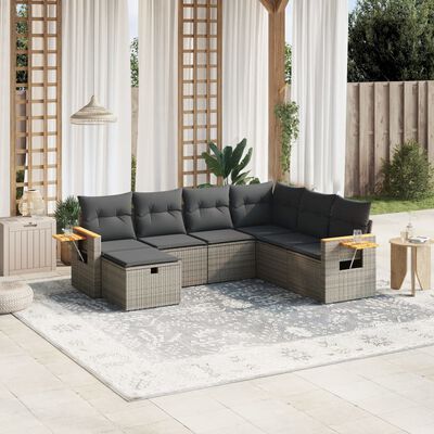 vidaXL Salon de jardin avec coussins 7 pcs gris résine tressée