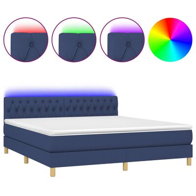 vidaXL Sommier à lattes de lit avec matelas LED Bleu 180x200 cm Tissu