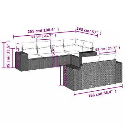 vidaXL Salon de jardin avec coussins 7 pcs gris résine tressée