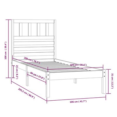 vidaXL Cadre de lit Marron miel Bois de pin massif 100x200 cm