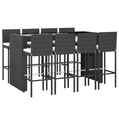 vidaXL Ensemble de bar de jardin 9 pcs avec coussins noir poly rotin