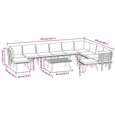 vidaXL Salon de jardin 12 pcs avec coussins Bois d'acacia solide