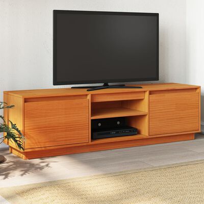 vidaXL Meuble TV cire marron 140x35x40 cm bois pin massif