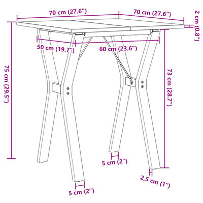 vidaXL Table à manger cadre en Y 70x70x75 cm bois de pin massif acier