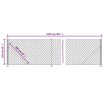 vidaXL Clôture en mailles de chaîne avec bride argenté 1,1x25 m